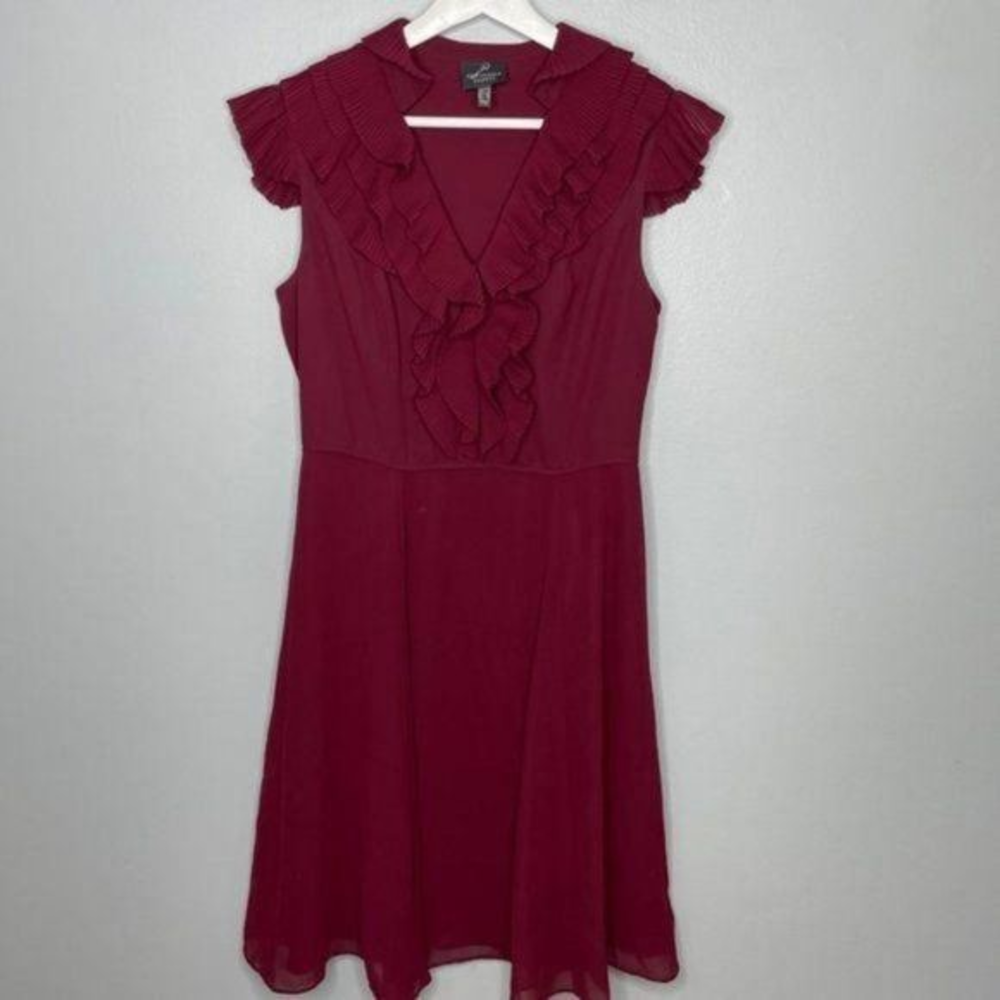 Adrianna Papell Burgundy Ruffle‎ Dress